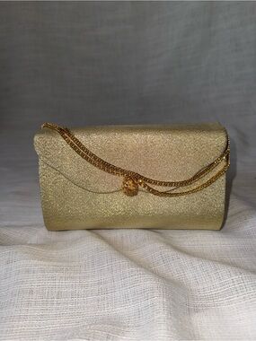 Gold Metallic Evening Clutch with Chain Detail